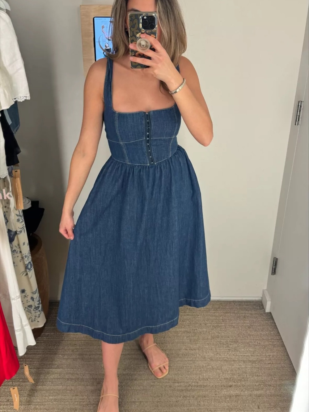 REFORMATION Tagliatelle Denim Midi Dress 6 - Picture 5 of 8